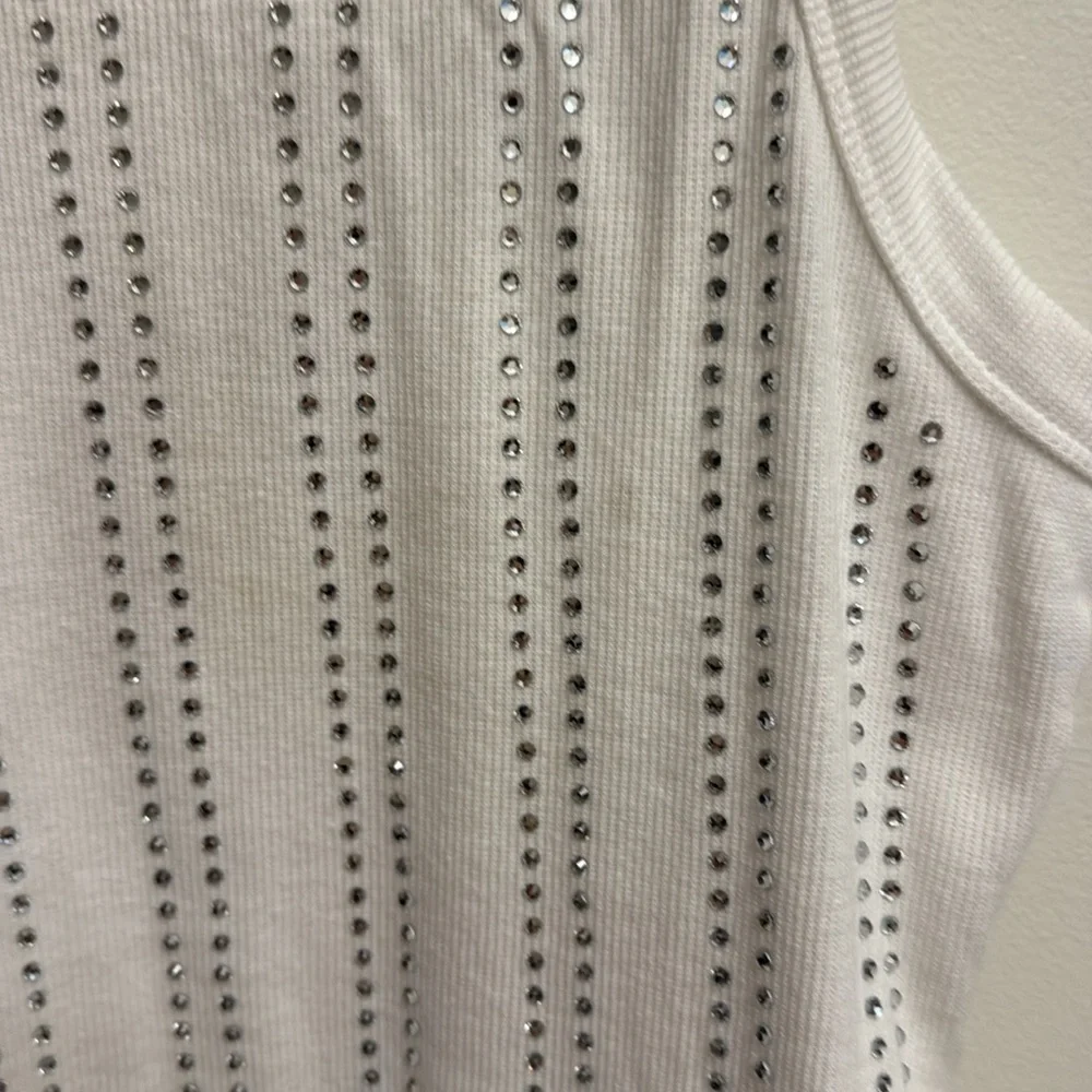 Zara White Rhinestone Ribbed Tank Top - Picture 6 of 9
